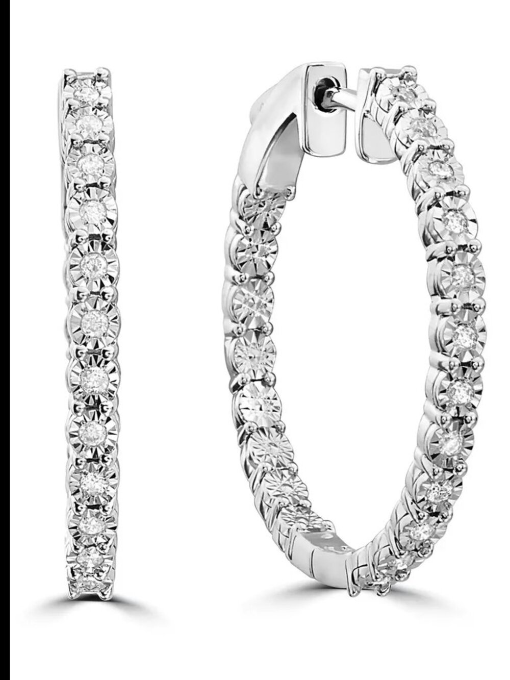 Effy Sterling Silver Diamond Sunburst Hoop Earrings